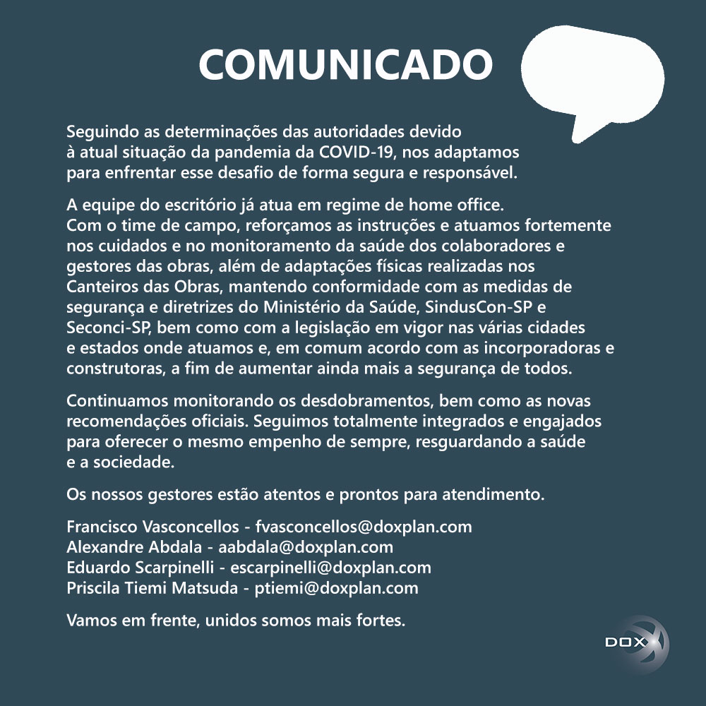 COMUNICADO CORONAVÍRUS 24 DE MARÇO DE 2020